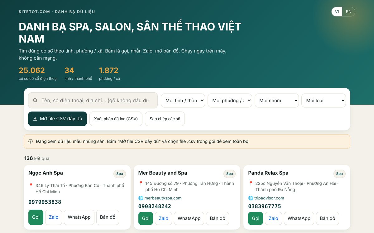 Trang xem danh bạ chạy offline