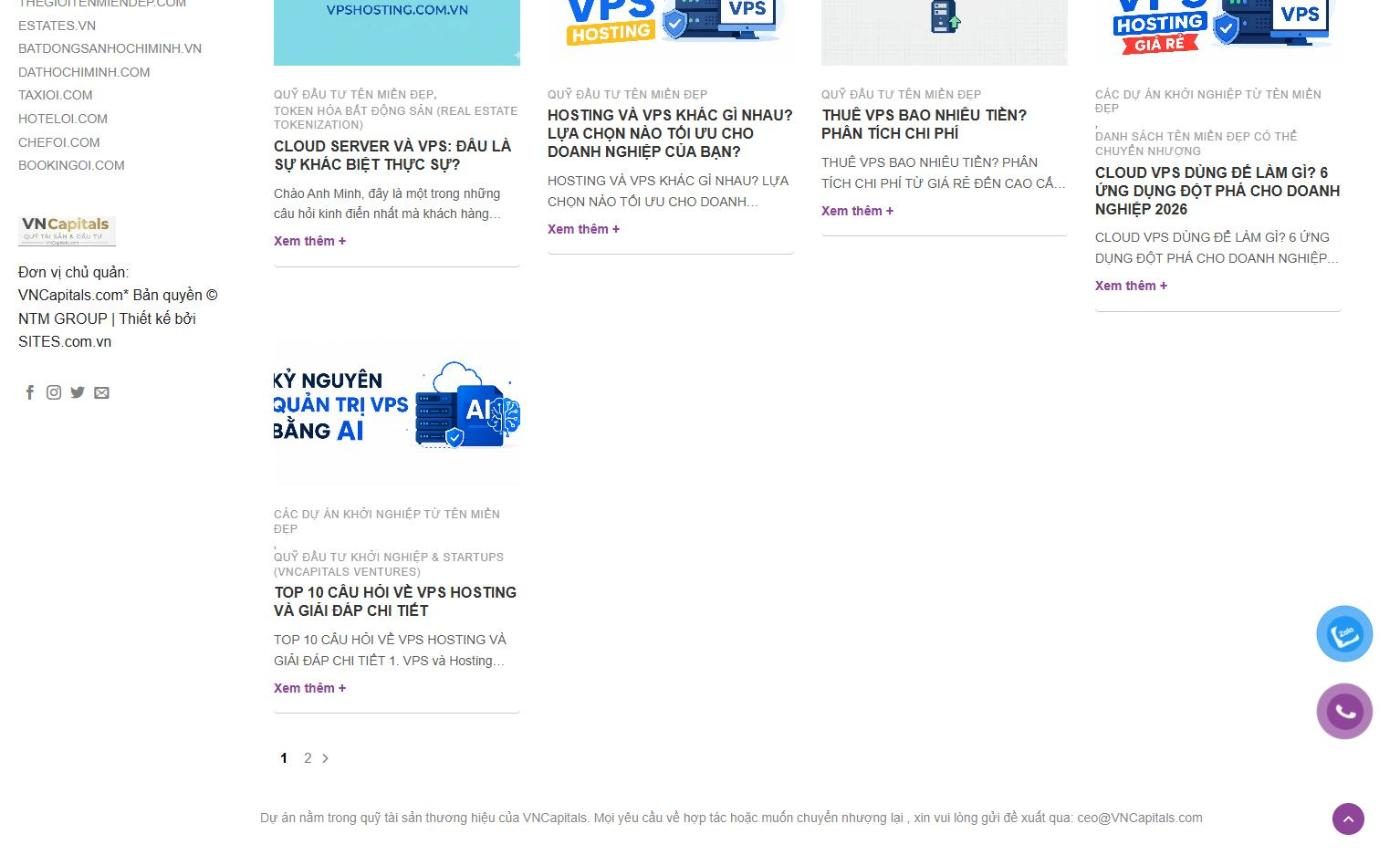 Cuối trang: liên kết website đối tác, phân trang, nút Zalo và gọi điện nổi